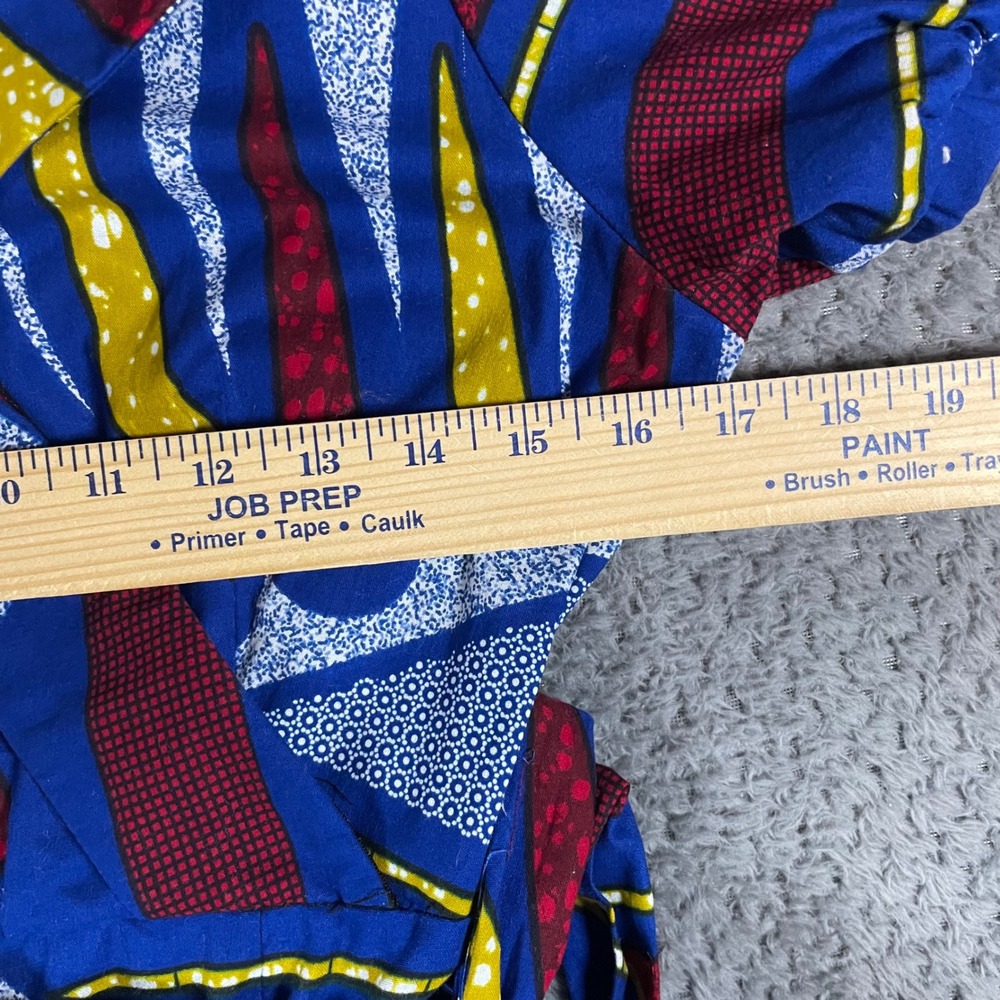 Mae Otti African Wax Print Cotton Midi Dress Faux Wrap Large Pockets Colorful - Picture 10 of 12